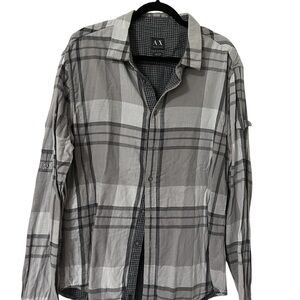 Armani Exchange Black White Grey Checkered Shirt Size XXL Casual Button Front